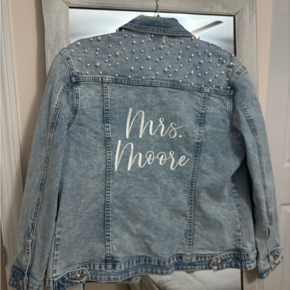 Denim Jacket with Pearl Accents
